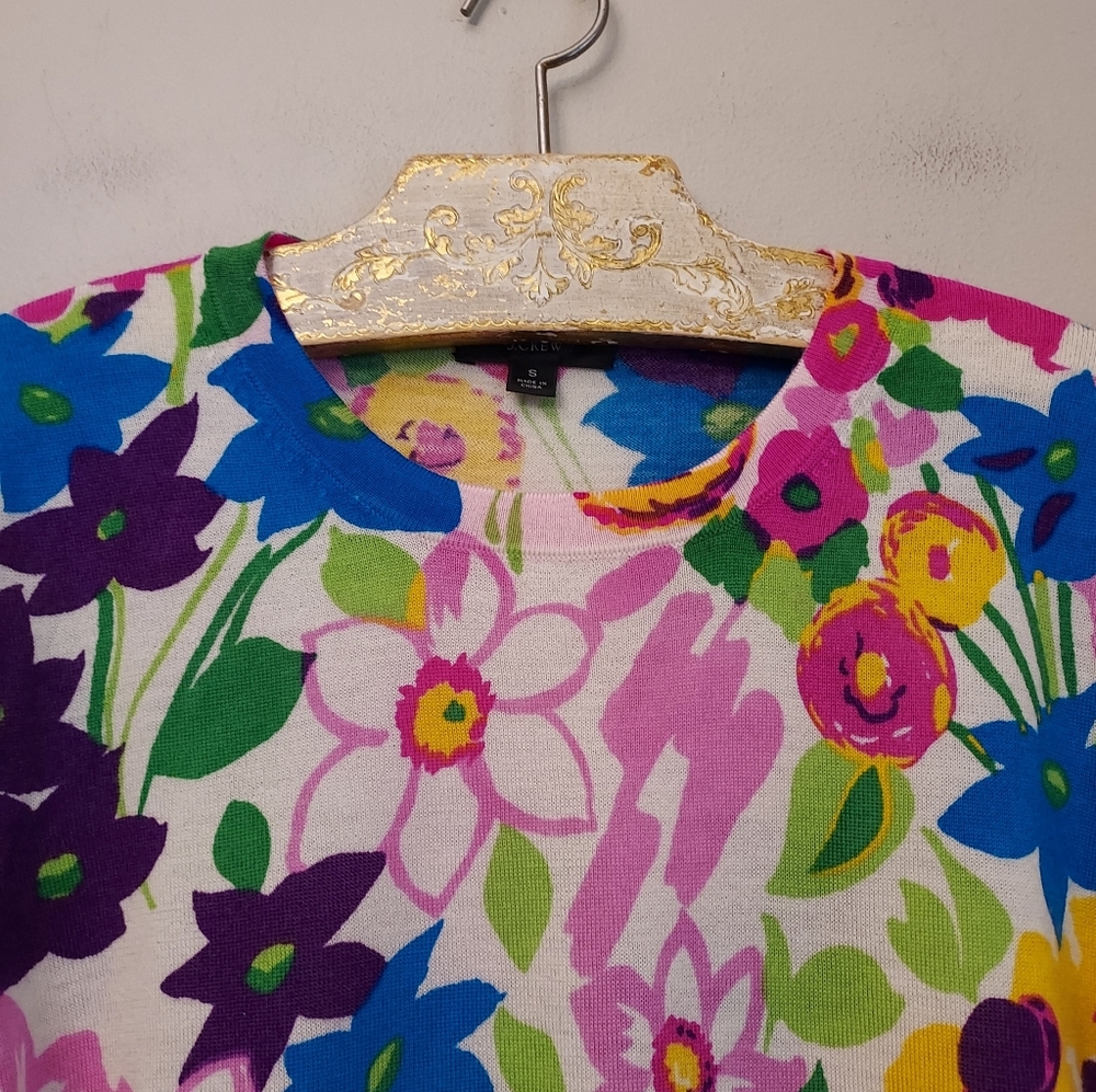 J. Crew Floral Pullover Merino Wool Sweater Size Small Crewneck - Picture 6 of 12